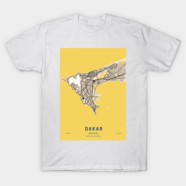 Dakar - Senegal Yellow City Map T-Shirt by tienstencil